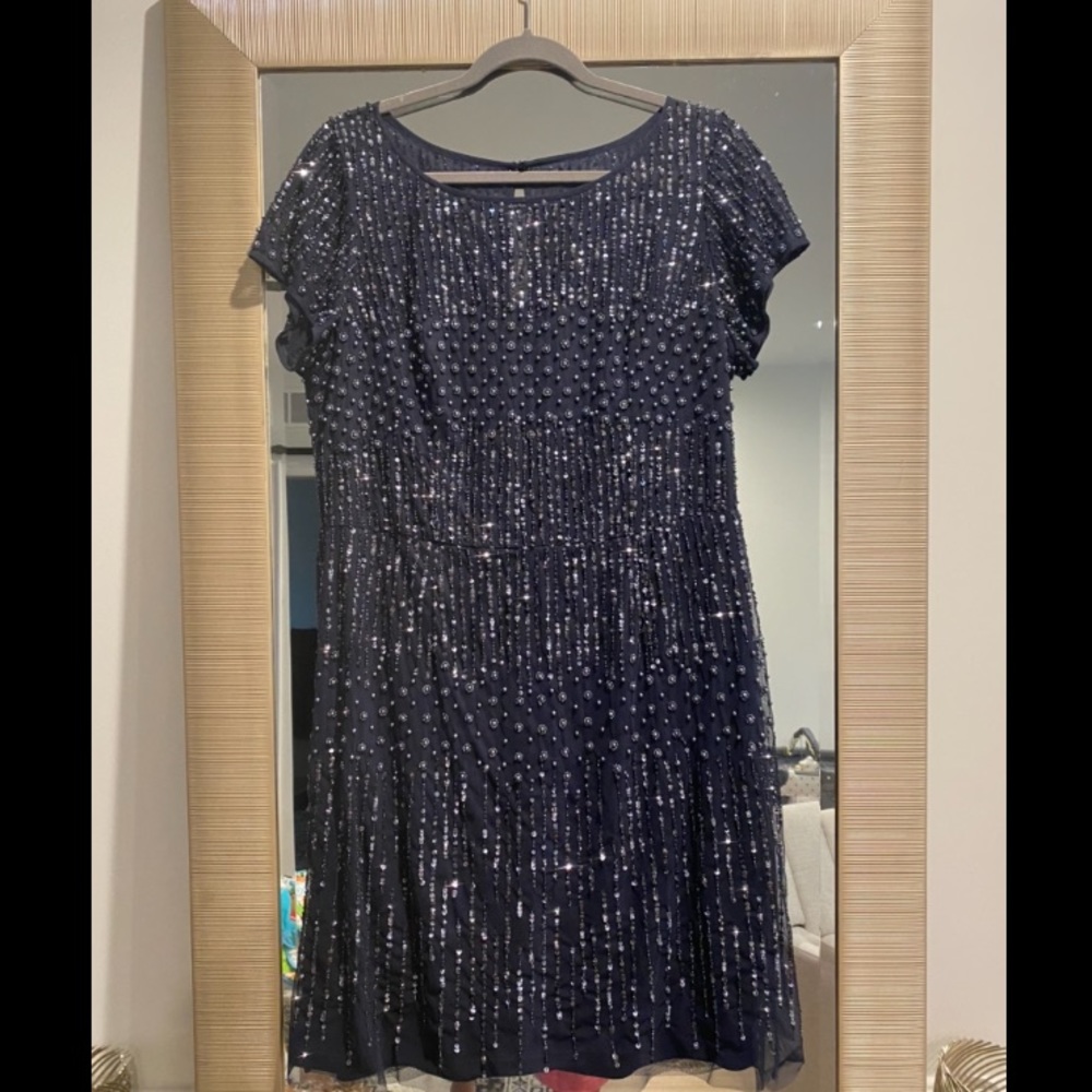 Adrianna Papell short sleeve beaded cocktail dress